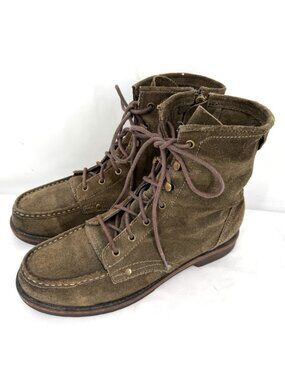 Bed Stu Men's Military Green Suede Leather Moto Lace Up Zipper Boots Sz 9